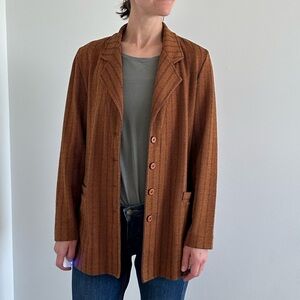 Vintage Brown Stripe Oversize  Button Women's Jacket